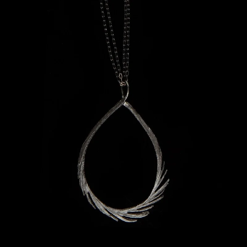 Feather Pendant - 37" Teardrop Gunmetal