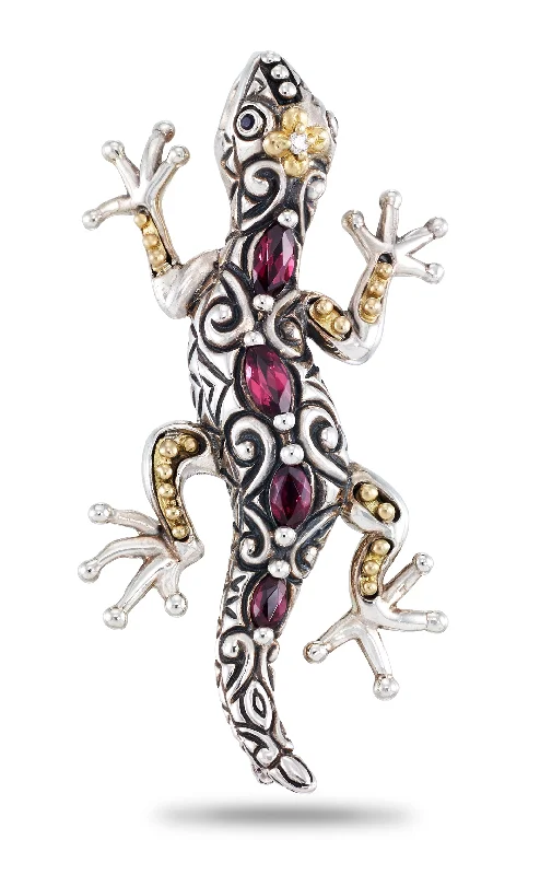 Gecko Station Pendant - Diamond & Pink Garnet