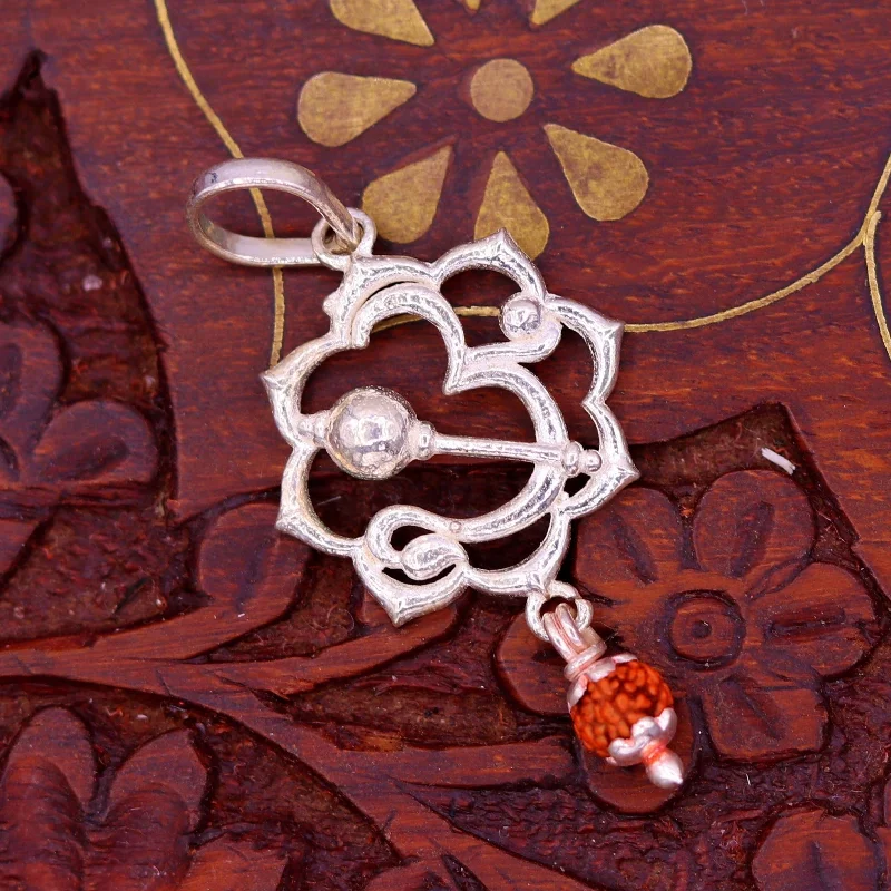 Dazzle With Discounts – Shop Jewelry On Sale Handmade Sterling silver aum mantra pendant, Rudraksha pendant , vintage designer jewelry from india nsp282