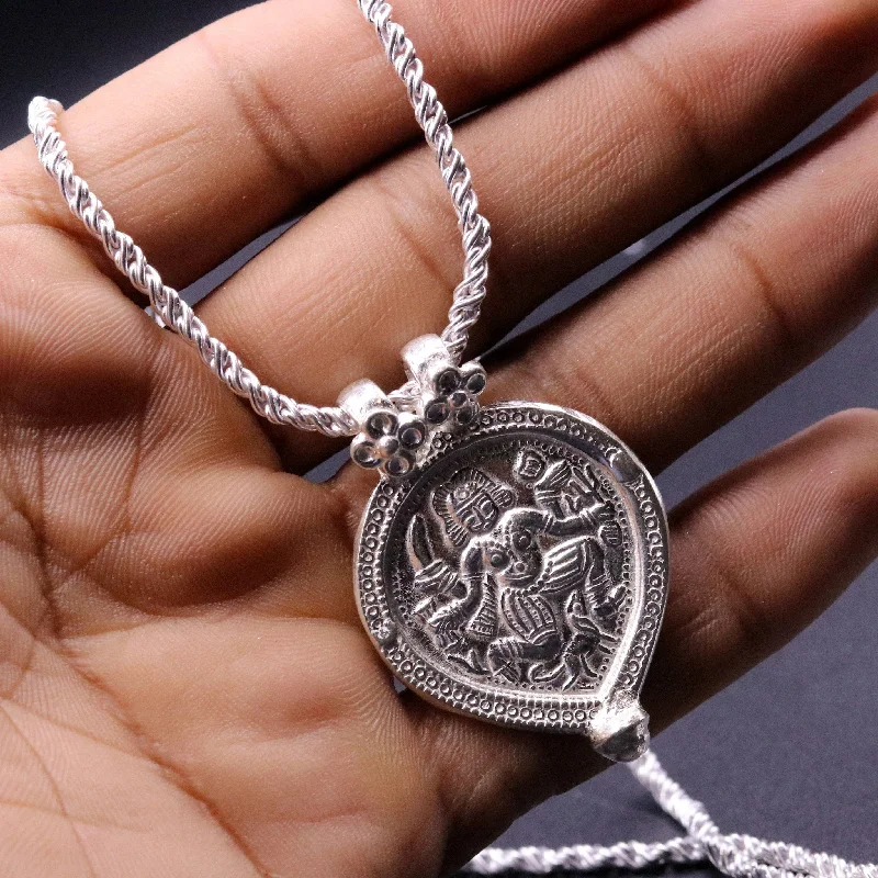 Your Dream Jewelry At Dream Prices Indian tribal deity's bheru ji handmade solid silver pendant with necklace chain tribal jewelry for unisex nsp24