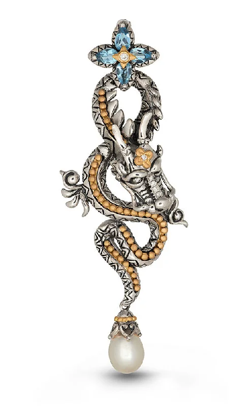 Karma Works Dragon Pendant  – Diamond, Blue Topaz  & White Fresh Water Pearl