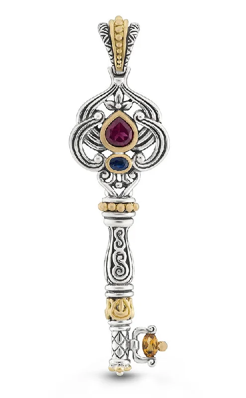 Key of Happiness Pendant –  Citrine,Blue Sapphire & Garnet