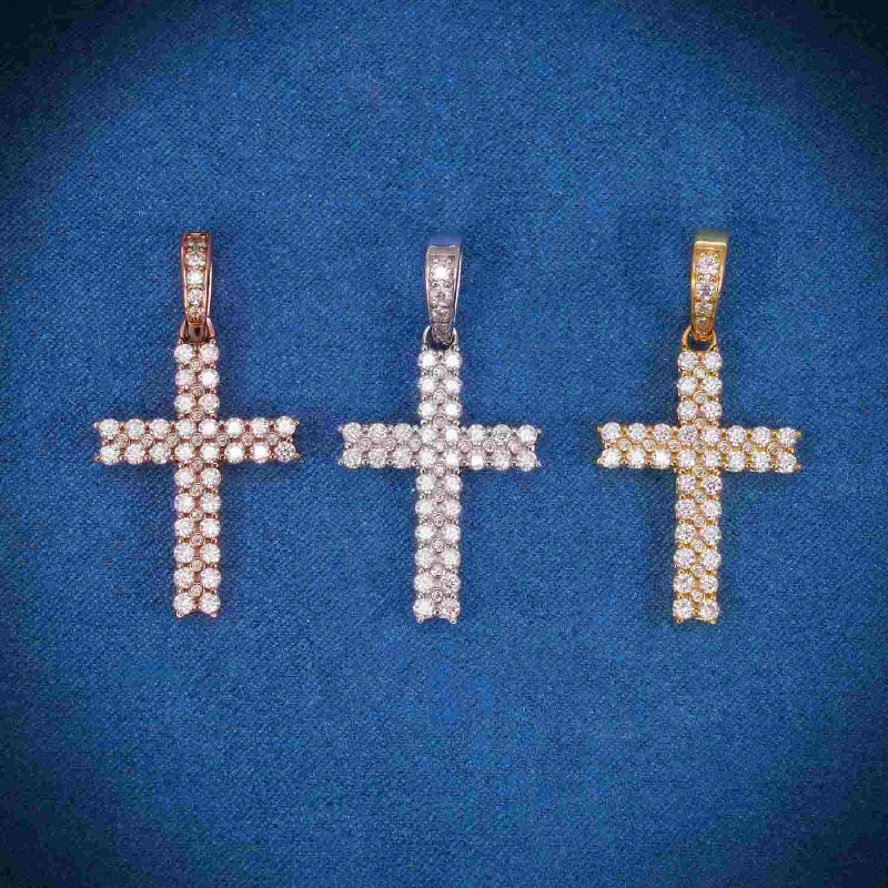 Grab Your Favorite Jewelry At The Lowest Prices Moissanite 2 Row Mini Cross Pendant 14K Gold
