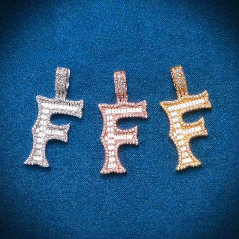 Timeless Elegance At Unbelievable Discounts Moissanite Baguette Letter "F" Pendant