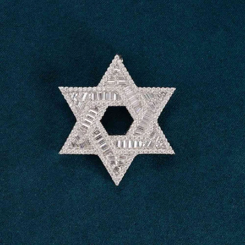 Jewelry Clearance – Final Chance To Save Big Moissanite Baguette Star of David Pendant 14K Gold