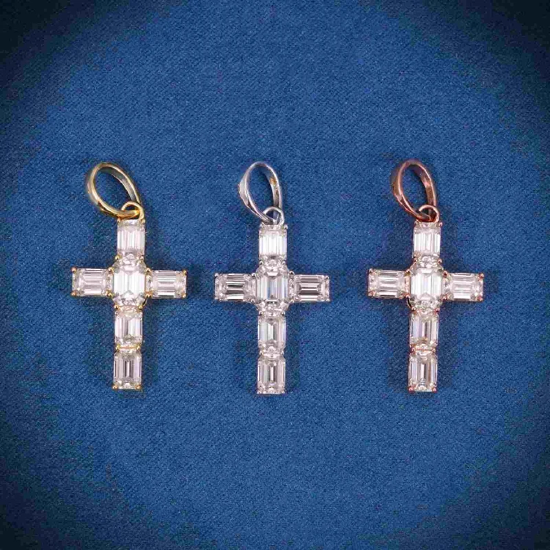 Affordable Luxury Jewelry For Every Occasion Moissanite Emerald Cut Mini Cross Pendant 14K Gold