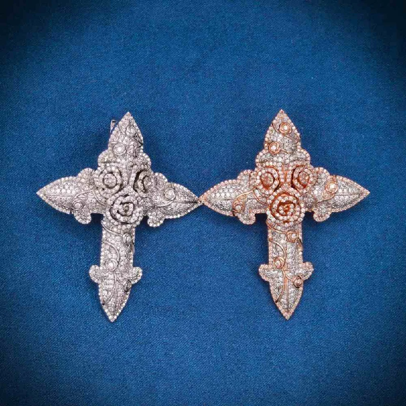 Chic And Stylish Jewelry At Exclusive Prices Moissanite Flower Cross Pendant 14K Gold