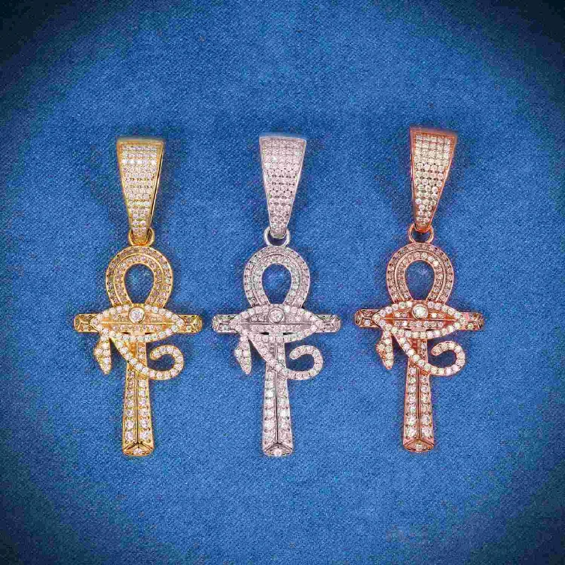 Limited-Time Offer On Elegant Jewelry Pieces Moissanite Horus Eye Ankh Cross Pendant 14K Gold