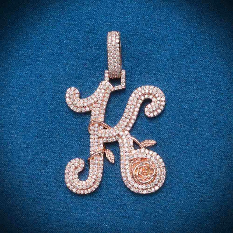 Personalized Engraved Jewelry For Meaningful Gifts Moissanite Letter K Pendant 14K Rose Gold