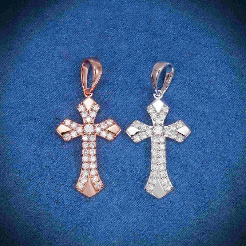 Special Deals On Handcrafted And Designer Jewelry 20MM Moissanite Ornamental Cross Pendant 14K Gold