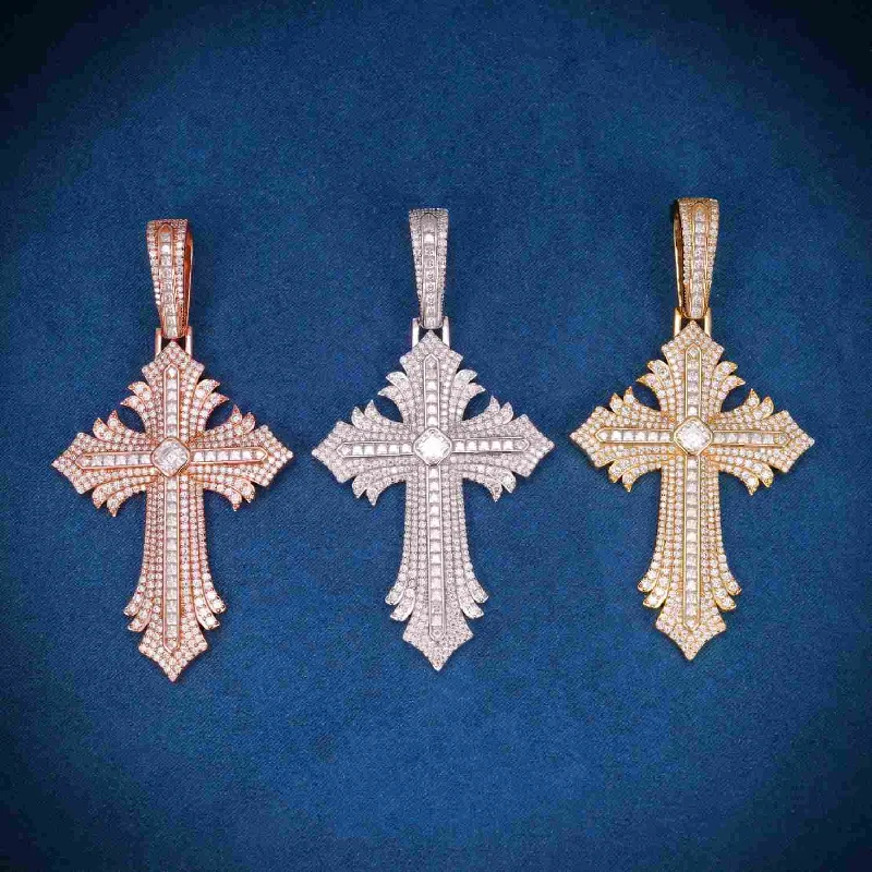 Premium Jewelry Now Available At Special Discounts Moissanite Spiked Ornamental Cross Pendant 14K Gold
