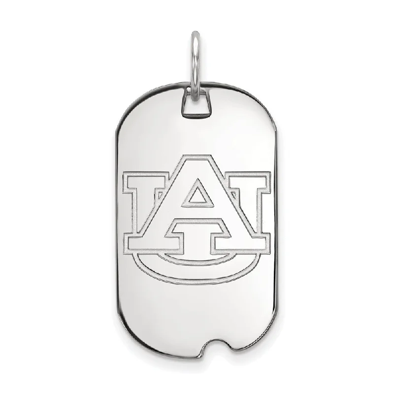 10k White Gold Auburn U Dog Tag Pendant