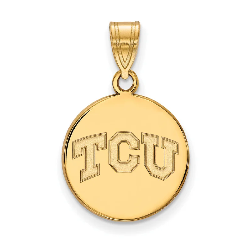 10k Yellow Gold Texas Christian U. Medium 'TCU' Disc Pendant