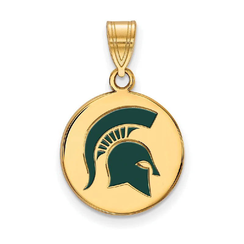 14k Gold Plated Silver Michigan State Medium Enamel Logo Disc Pendant