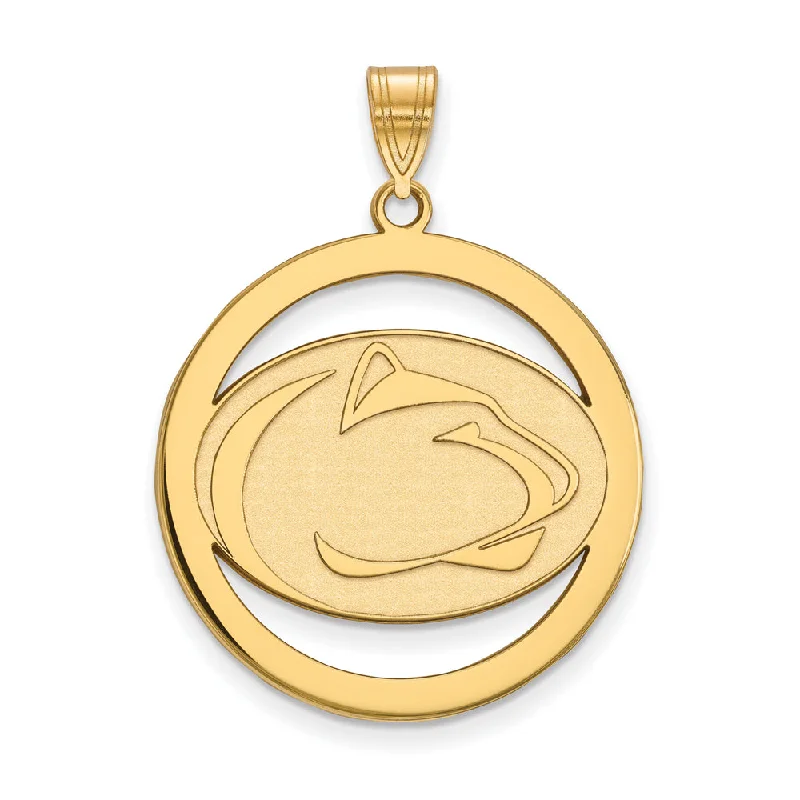 14k Gold Plated Silver Penn State XL Circle Pendant