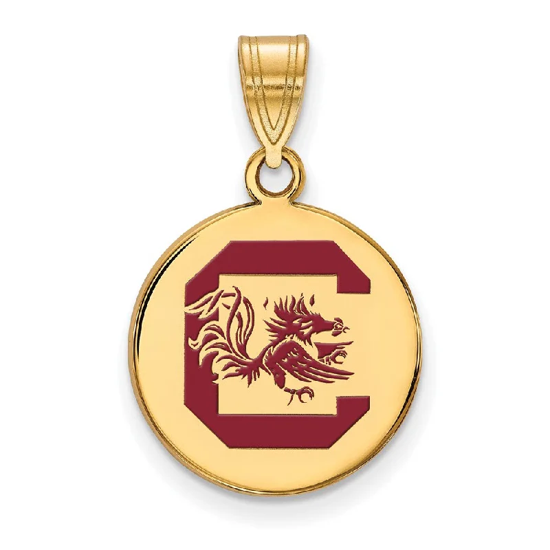 14k Gold Plated Silver South Carolina Red Medium Enamel Disc Pendant