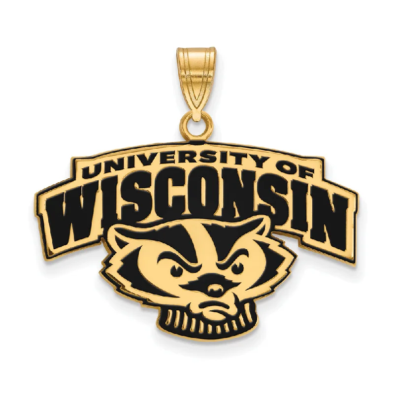 The Perfect Accessory For Less – Jewelry Sale Live 14k Gold Plated Silver U. of Wisconsin LG Mascot Logo Enamel Pendant