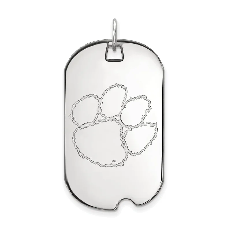 14k White Gold Clemson U Large Dog Tag Pendant