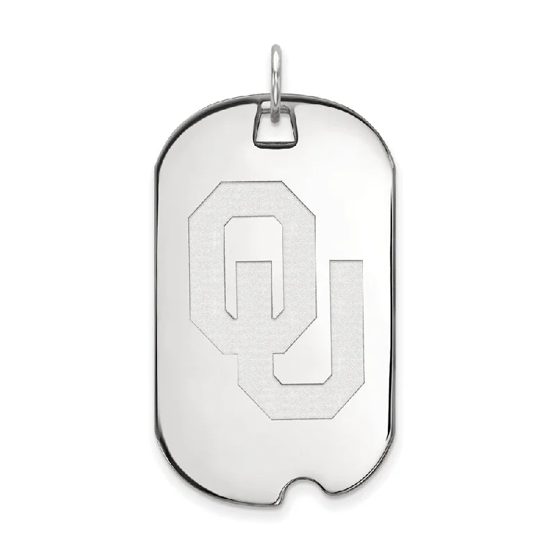 Chic, Trendy, And Affordable Jewelry Sale 14k White Gold U. of Oklahoma Large 'OU' Dog Tag Pendant