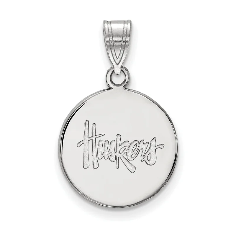 Sterling Silver U. of Nebraska Medium 'Huskers' Disc Pendant