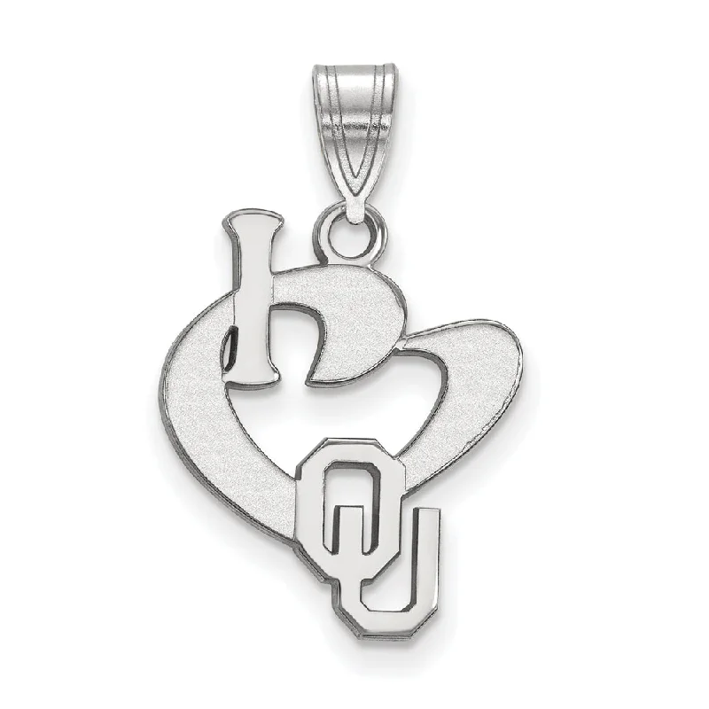 Sterling Silver U. of Oklahoma Large I Love Logo Pendant