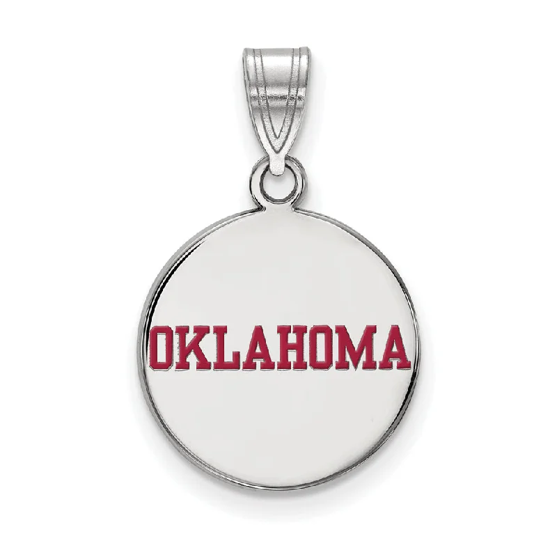 Sterling Silver U. of Oklahoma Medium Enamel Disc Pendant