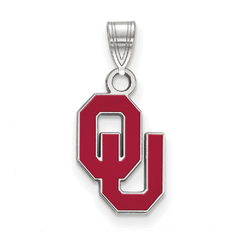 Sterling Silver U. of Oklahoma Small Enamel Pendant