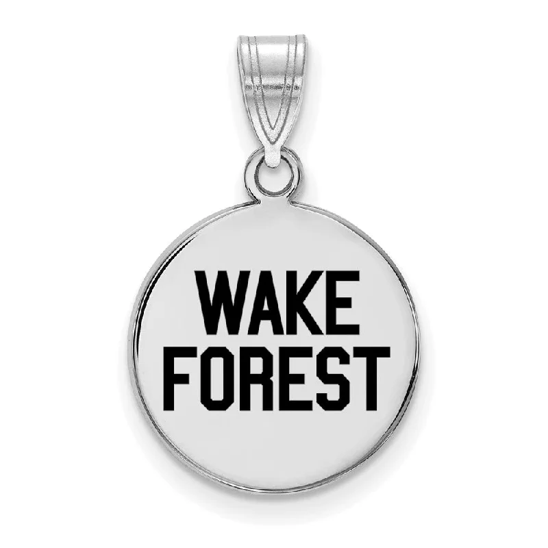 Sterling Silver Wake Forest U. Medium Enamel Logo Disc Pendant