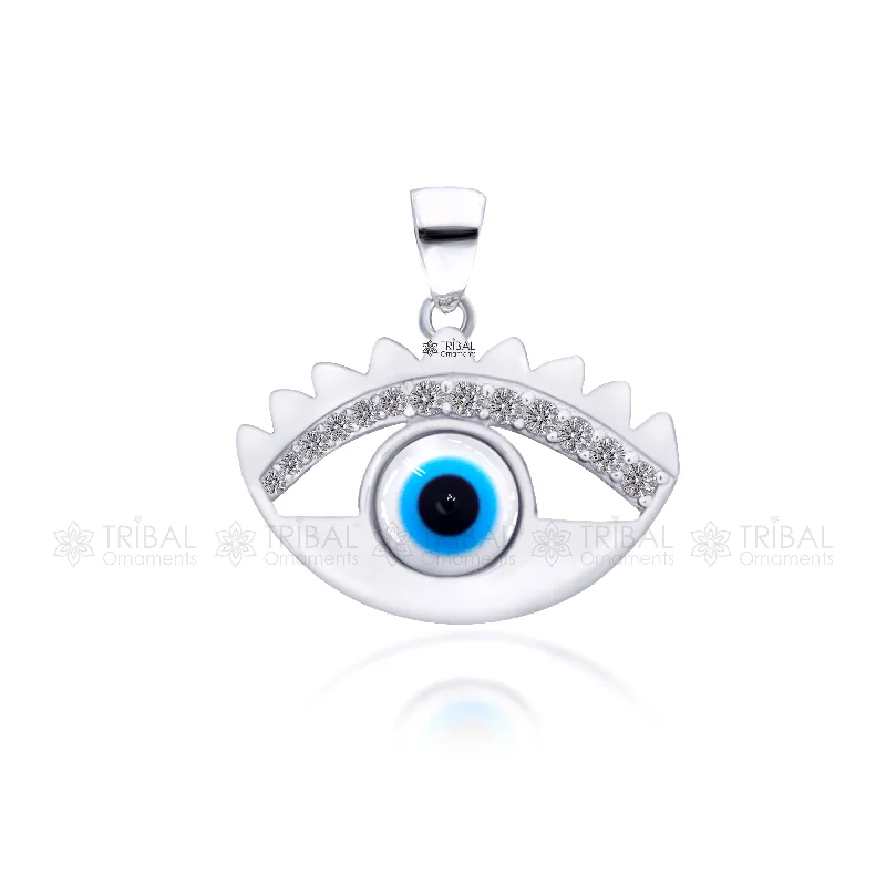 PURE 925 sterling silver evil eyes pendant with CZ stone nsp799