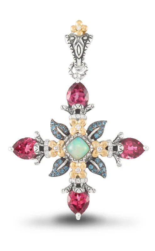 Limited Edition Cross Pendant – Diamond, London Blue Topaz, Pink Garnet & Opal