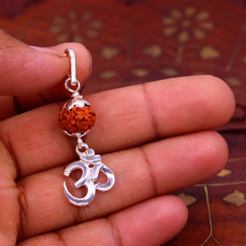 Adjustable Charm Bracelets For A Perfect Fit Sterling silver Handmade Aum mantra pendant with fabulous natural rudraksha beads excellent unisex gifting light weight jewelry nsp279