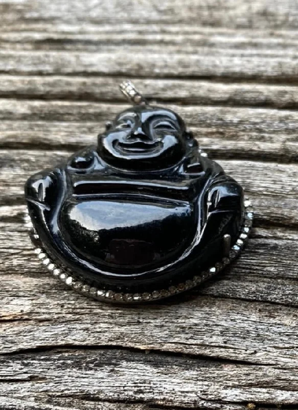 Stone Buddha with Pave Diamond Pendants