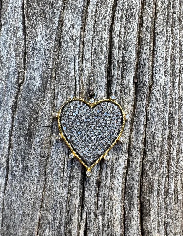 Two Tone Pave Diamond Heart Pendant