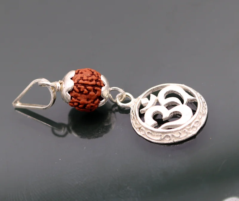 Exclusive Jewelry Sale – Sparkle For Less Vintage antique solid silver handmade aum pendant with natural rudraksh beads pendant jewelry nsp90