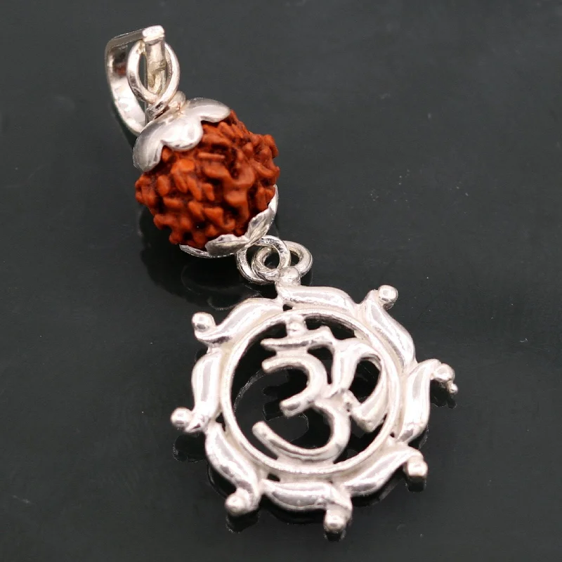 Grab Exquisite Jewelry At The Lowest Prices Vintage antique sterling silver handmade fabulous real rudraksha bead with 'aum' pendant unisex jewelry nsp96