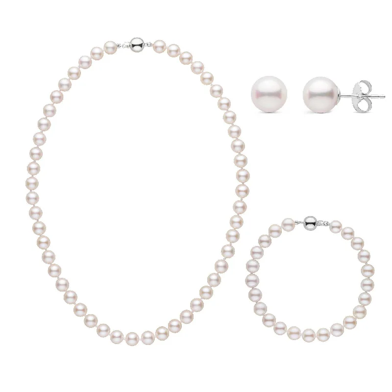 Huge Markdowns On Premium Jewelry Styles 16 Inch 3 Piece Set of 7.0-7.5 mm AA+ White Akoya Pearls