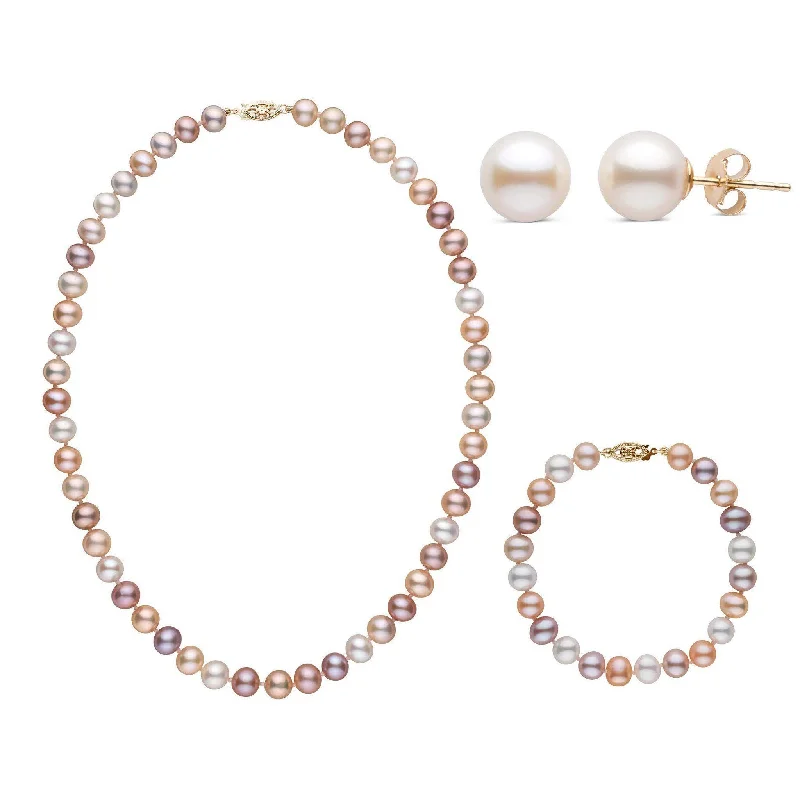 Premium Jewelry Now Available At Special Discounts 16 Inch 3 Piece Set of 7.5-8.0 mm AA+ Multicolor Freshwater Pearls