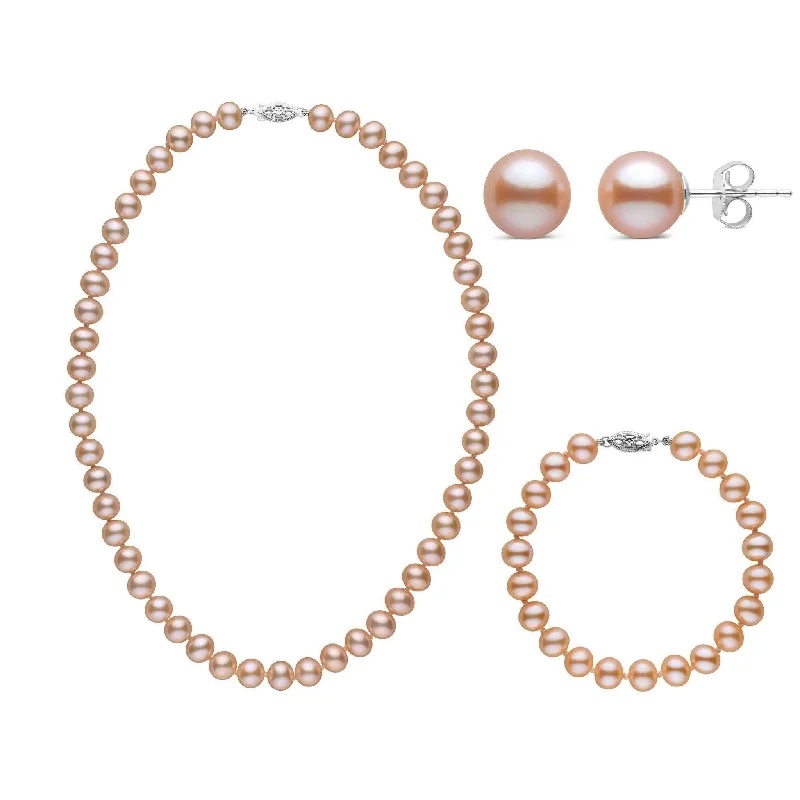 Grab Exquisite Jewelry At The Lowest Prices 16 Inch 3 Piece Set of 7.5-8.0 mm AA+ Pink Freshwater Pearls