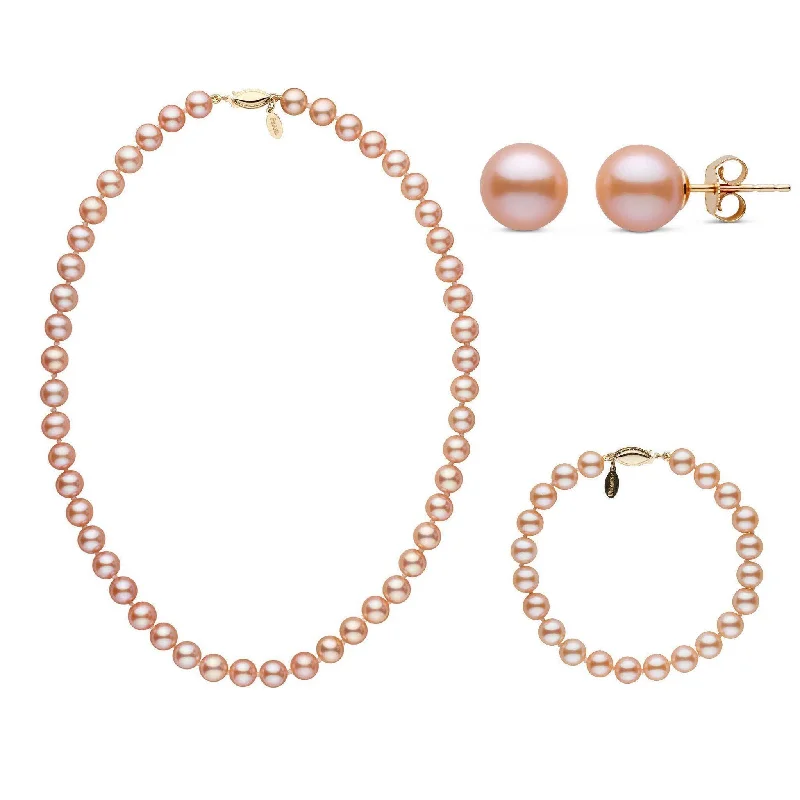 Unmissable Deals On Handmade Jewelry Collections 16 Inch 3 Piece 7.5-8.0 mm Pink to Peach Freshadama Freshwater Pearl Set