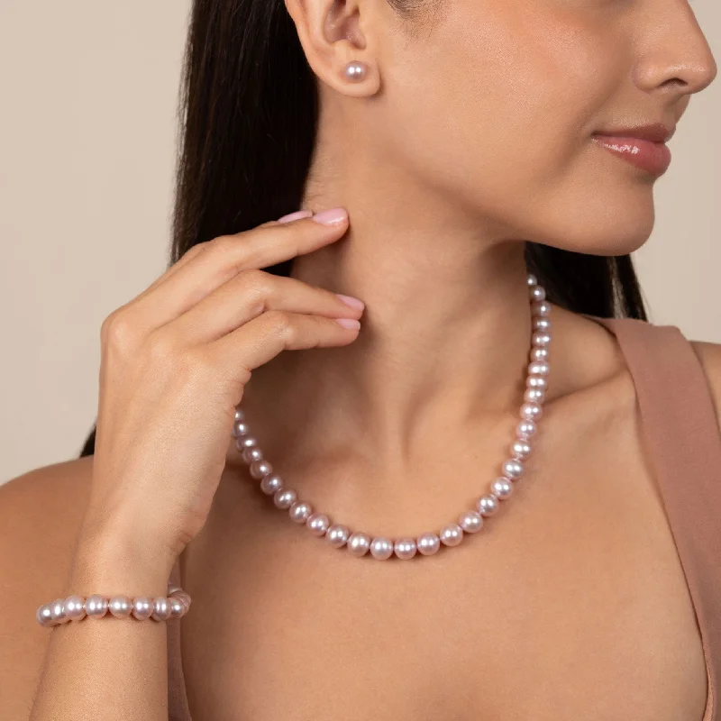 Handcrafted Jewelry Sale – Unique Designs At Low Prices 18 Inch 3 Piece Set of 8.5-9.0 mm AA+ Lavender Freshwater Pearls