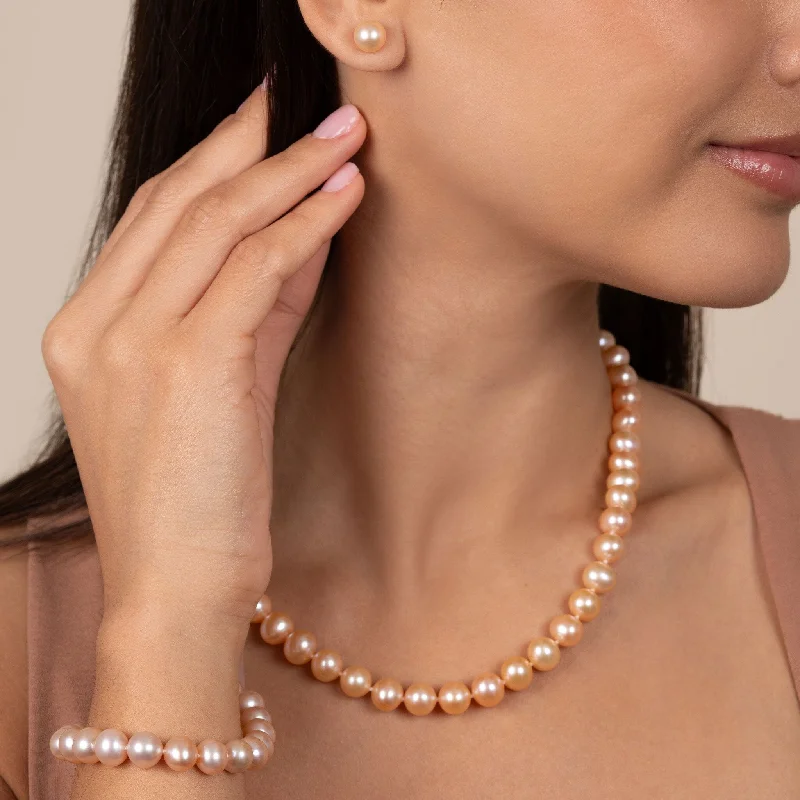 The Perfect Jewelry Piece At The Perfect Price 18 Inch 3 Piece Set of 8.5-9.0 mm AA+ Pink Freshwater Pearls