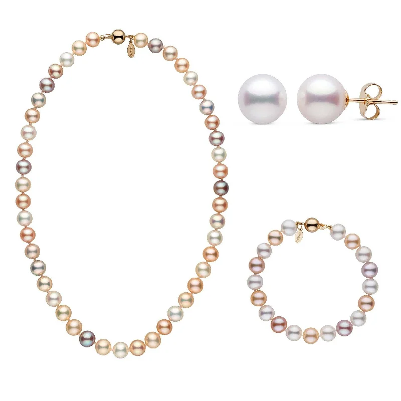 Classic And Modern Jewelry Styles On Sale 18 Inch 3 Piece 8.5-9.0 mm Freshadama Multicolor Freshwater Pearl Set