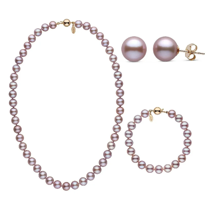 Premium Jewelry Now Available At Special Discounts 18 Inch 3 Piece 8.5-9.0 mm Lavender Freshadama Freshwater Pearl Set