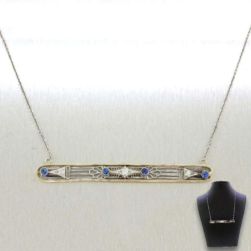 Affordable Glamour – Premium Jewelry At Special Prices Vintage Estate 14k Gold 0.10ctw Diamond & Tanzanite Bar Necklace