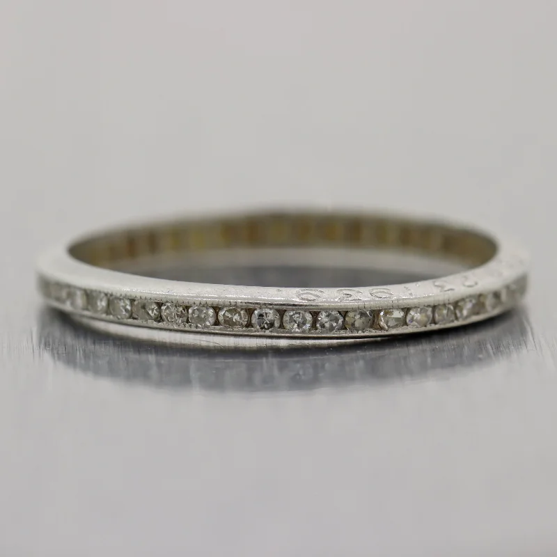 Personalized Engraved Jewelry For Meaningful Gifts 1920's Antique Art Deco Platinum Thin Engraved 0.50ctw Diamond Band Ring