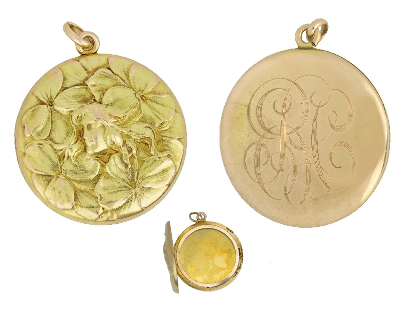 Unmissable Jewelry Sale – Shop Before It's Too Late 1920's Antique Art Nouveau 14K Yellow Gold Lady Floral Engraved Locket Pendant