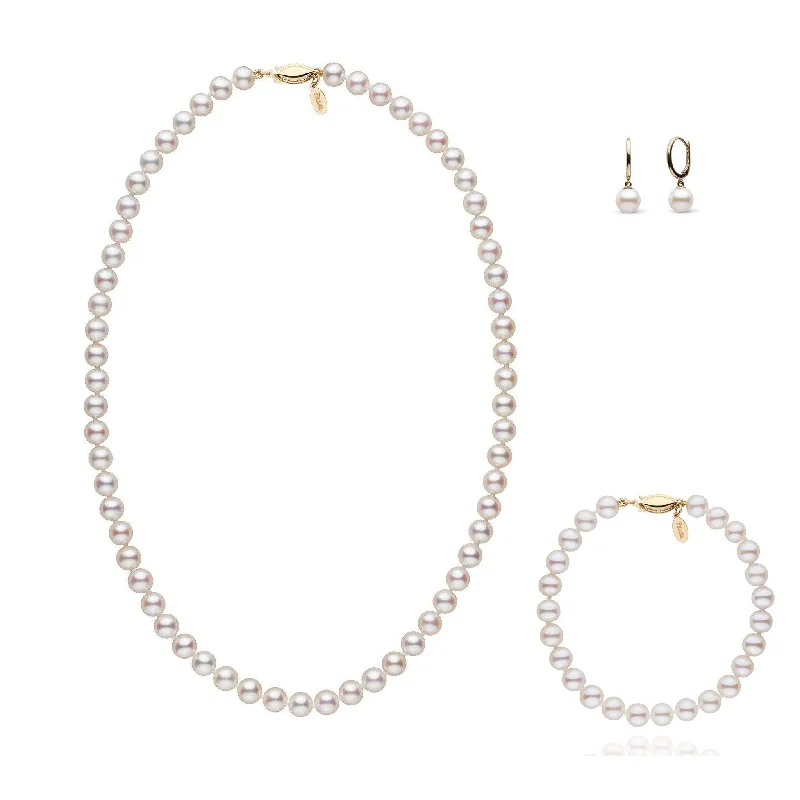 Dainty And Elegant Jewelry Now At Reduced Prices 18 Inch 6.5-7.0 mm White Freshadama Freshwater Pearl Set with Dangle Earrings