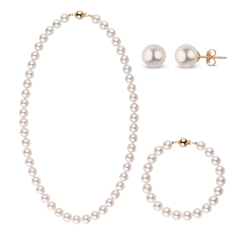 Best Jewelry Sale – Shop Exclusive Designs Now 8.0-8.5 mm AAA Bright White Silver Rose Tone Akoya Pearl 18 Inch Special 3 Piece Set