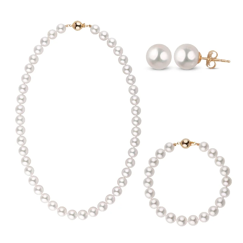 Luxury Jewelry Clearance – Shop Premium Styles Now 8.0-8.5 mm AAA Bright White Silver Tone Akoya Pearl 18 Inch 3 Piece Set