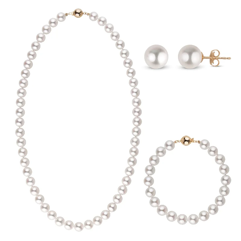 Flash Deals On Fine Jewelry – Shop Before It's Gone 8.0-8.5 mm AAA Bright White Silver Tone Akoya Pearl 18 Inch 3 Piece Set